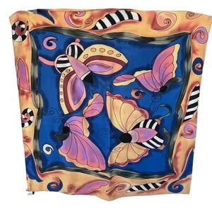 Vintage Silk Scapes Handpainted Silk Scarf Butterfly Colorful Square 32" Artisan